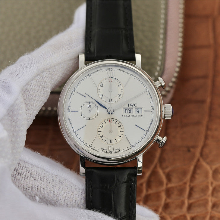 Zf Factory Replica Iwc Portofino Chrono Iw391001 with Asia Valjoux 7750 Movement Black Leather Strap