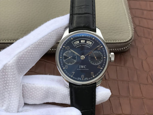 Yl Factory Replica Iwc Portuguese Annual Calendar Iw503502 with Blue Dial Black Leather Strap