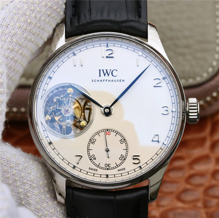 Zf Factory Replica Portuguese Tourbillon Iw5463 with White Dial Black Leather Strap