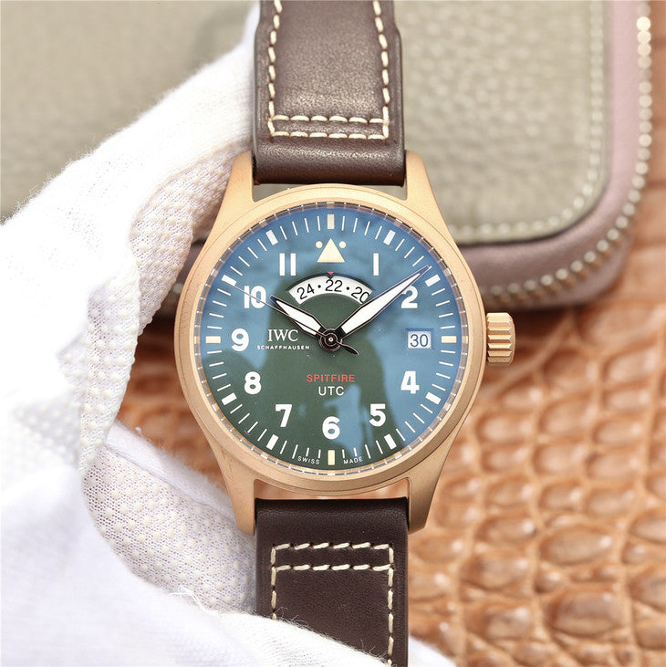 Xf Factory Replica Iwc Pilot Utc Spitfire Mj271 Bronze Watch with Green Dial