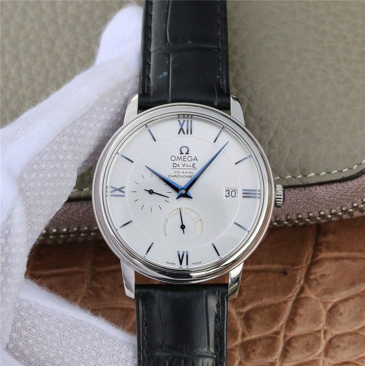 Z Factory Replica Omega De Ville Power Reserve Blue Watch with Black Leather Strap