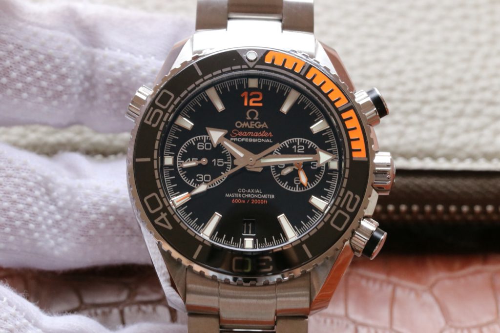 Om Factory V2 Edition Replica Omega Planet Ocean Chrono Black Orange Bezel with Clone 9900 Movement