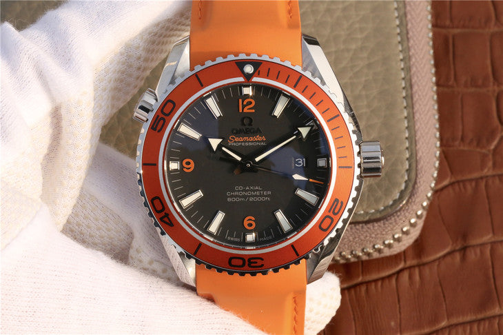 Om Factory Replica Omega Planet Ocean 600m with Clone 8500 Movement Orange Rubber Strap