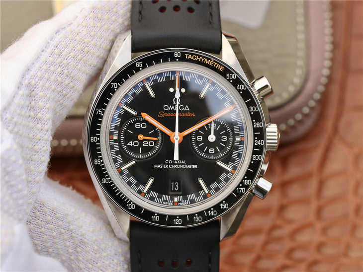 Om Factory Replica Omega Speedmaster Moonwatch Asia Clone 9900 Movement Black Leather Strap
