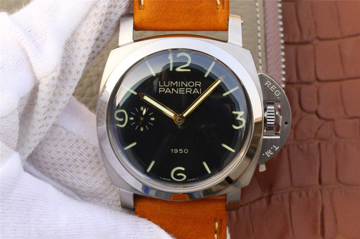 Noob Factory Replica Panerai Luminor 1950 Pam 127 Swiss Eta 6497 Movement Brown Leather Strap