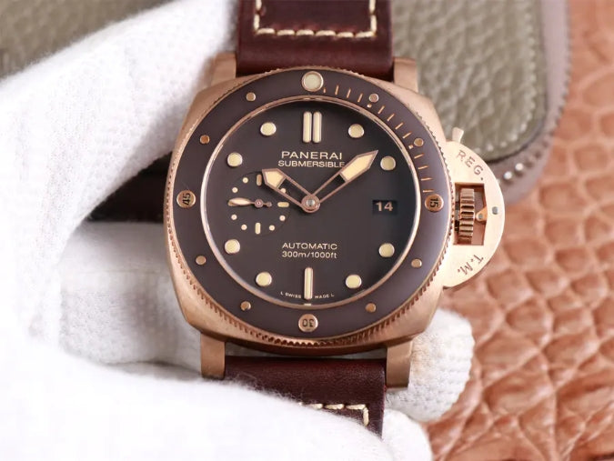 Vs Factory Replica Panerai Submersible Pam 968 Bronzo Brown Leather Strap with P 9010 Movement