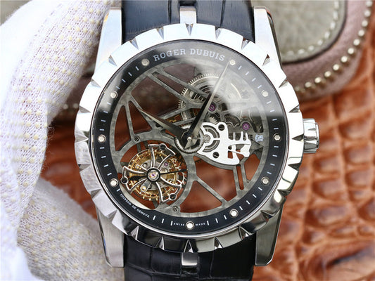 Jb Factory Replica Roger Dubuis Excalibur Rddbex0393 Tourbillon Watch with Black Leather Strap