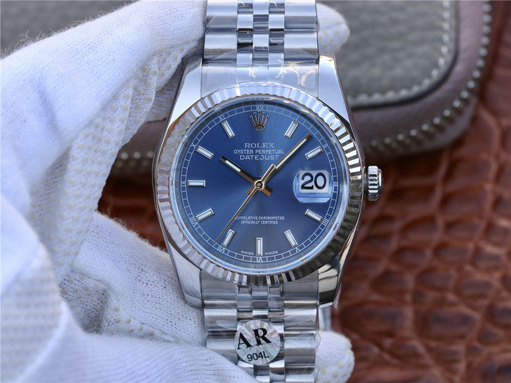 Ar Factory V2 Replica Rolex Datejust 36mm 904l Stainless Steel Case Blue Dial Asian Clone 3135 Movement