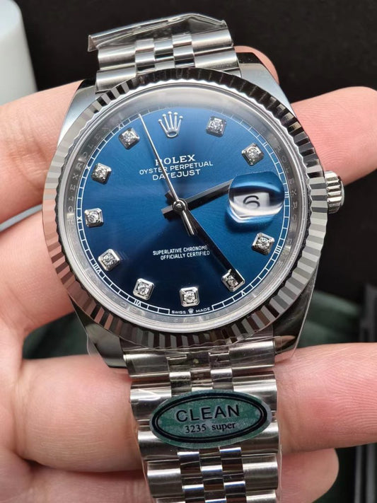Clean Factory Replica Rolex Datejust Blue Diamond Watch with New Shanghai 3235 Movement