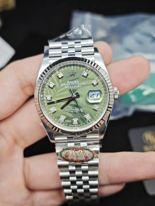 Clean Factory Replica Rolex Datejust Palm Green Dial with Diamond Markers