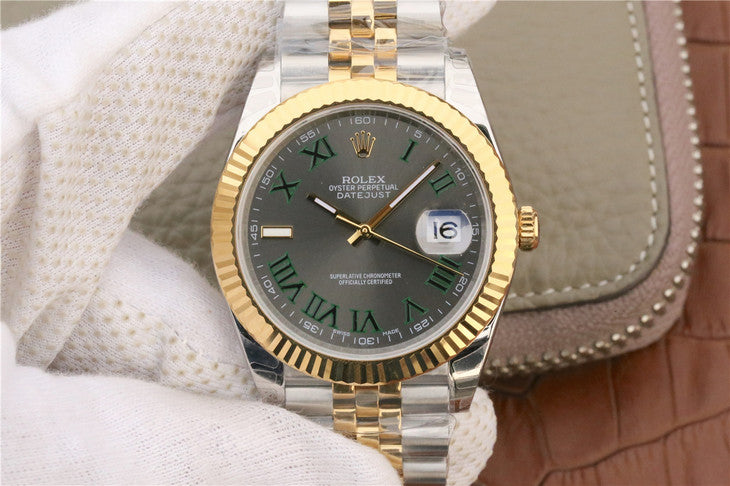 Noob Factory Best Quality Replica Rolex Datejust Ii 41mm 126333 Two Tone Grey Dial with Green Rome Markers