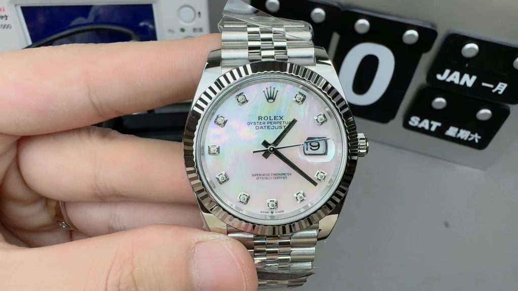 Clean Factory Replica Rolex Datejust White Mop Dial with Diamond Hour Markers