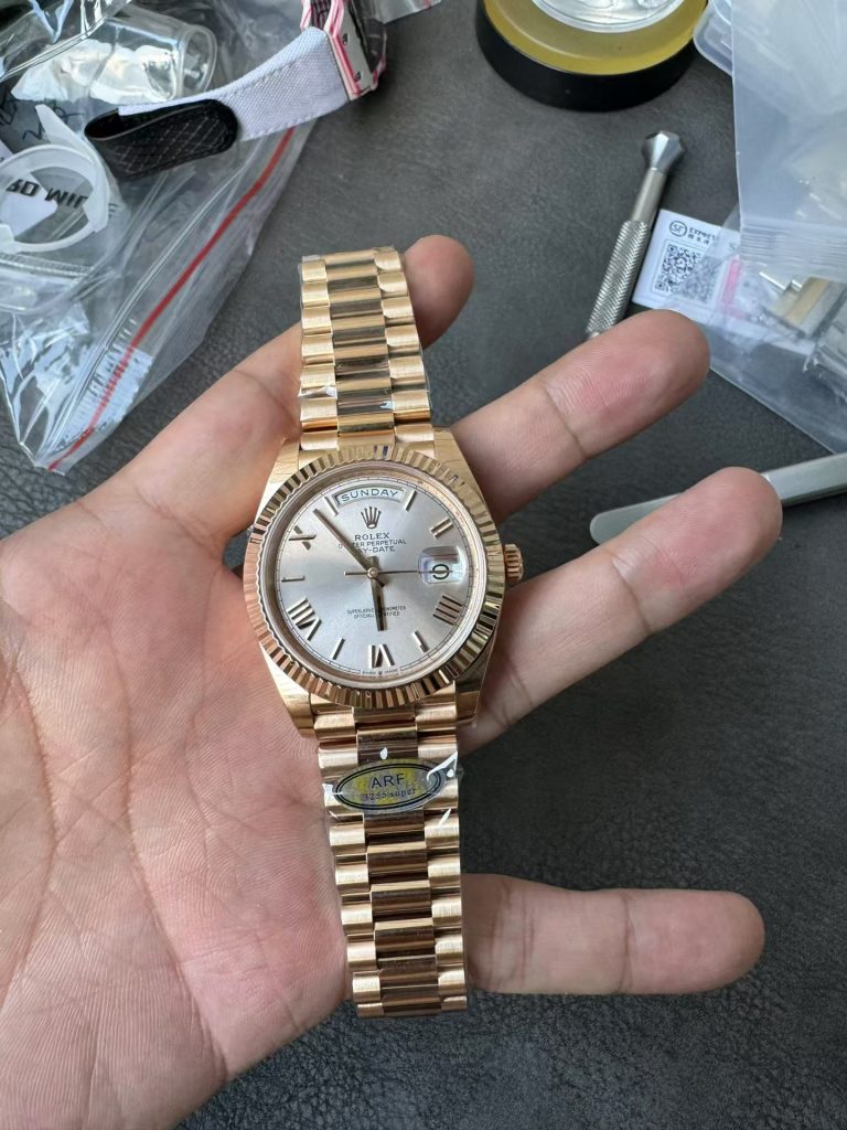 Ar Factory Replica Rolex Day Date Rose Gold Increased Weight