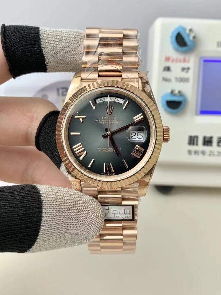 Q Factory Replica Rolex Day Date 40mm Gradient Grey Rose Gold