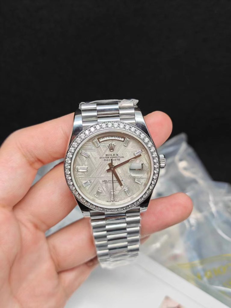 Gm Factory Replica Rolex Day Date with Meteorite Dial and Mossanite Diamond