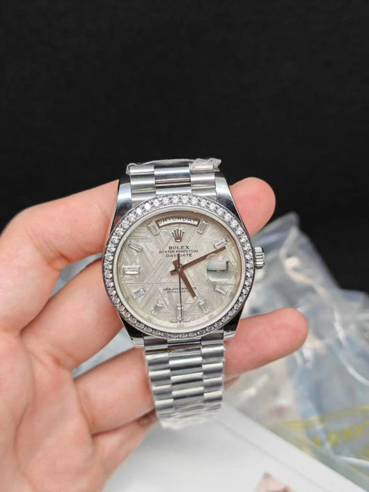 Gm Factory Replica Rolex Day Date with Meteorite Dial and Mossanite Diamond