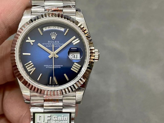 Q Factory Replica Rolex Day Date Blue Gain Weight