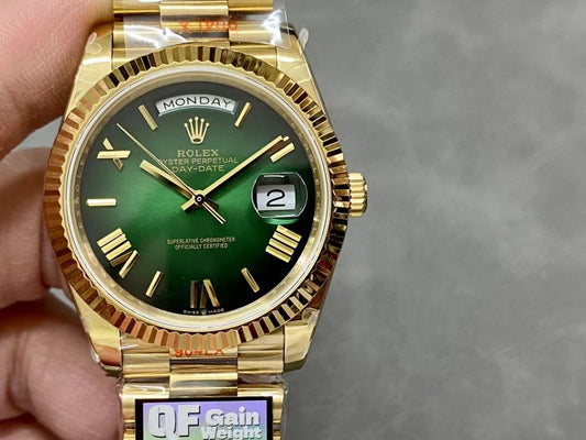 Q Factory Replica Rolex Day Date 40mm Yellow Gold Green Dial
