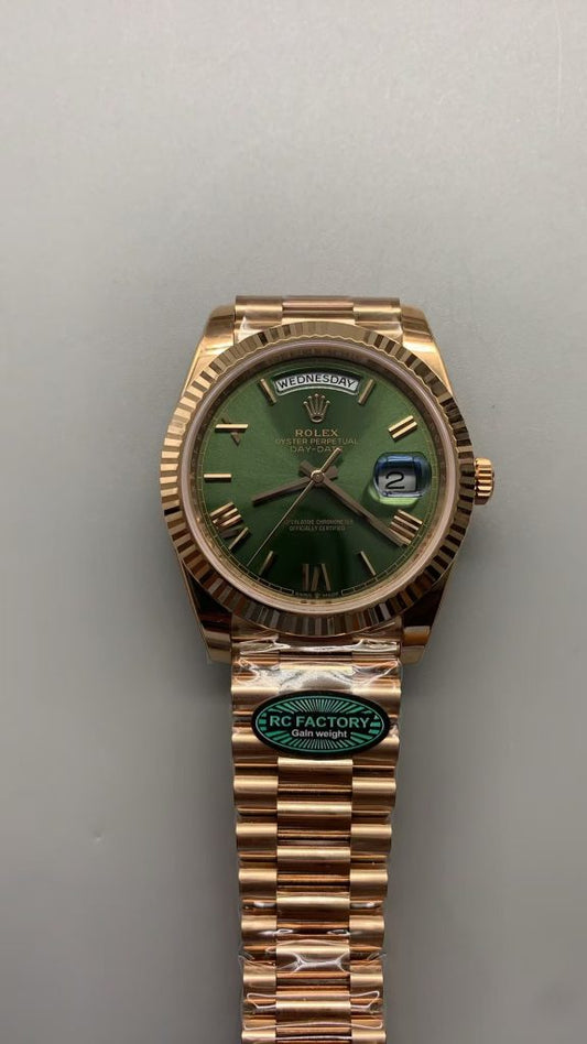 Rc Factory Replica Rolex Day Date Rose Gold Green Dial