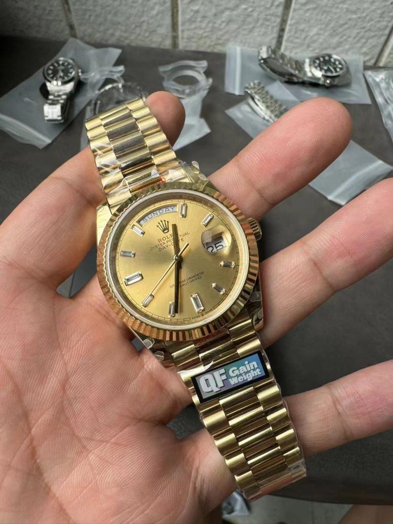 Q Factory Replica Rolex Day Date Yellow Gold Watch Gain Weight