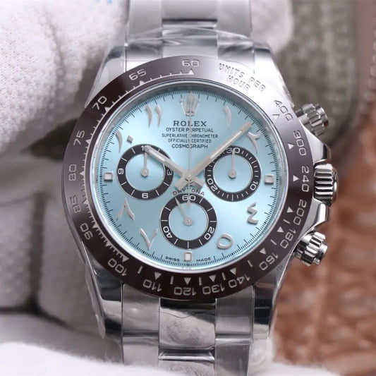 Noob Factory V3 Edition Replica Rolex Daytona Ice Blue Arabic Dial with Super Clone 4130 Movement