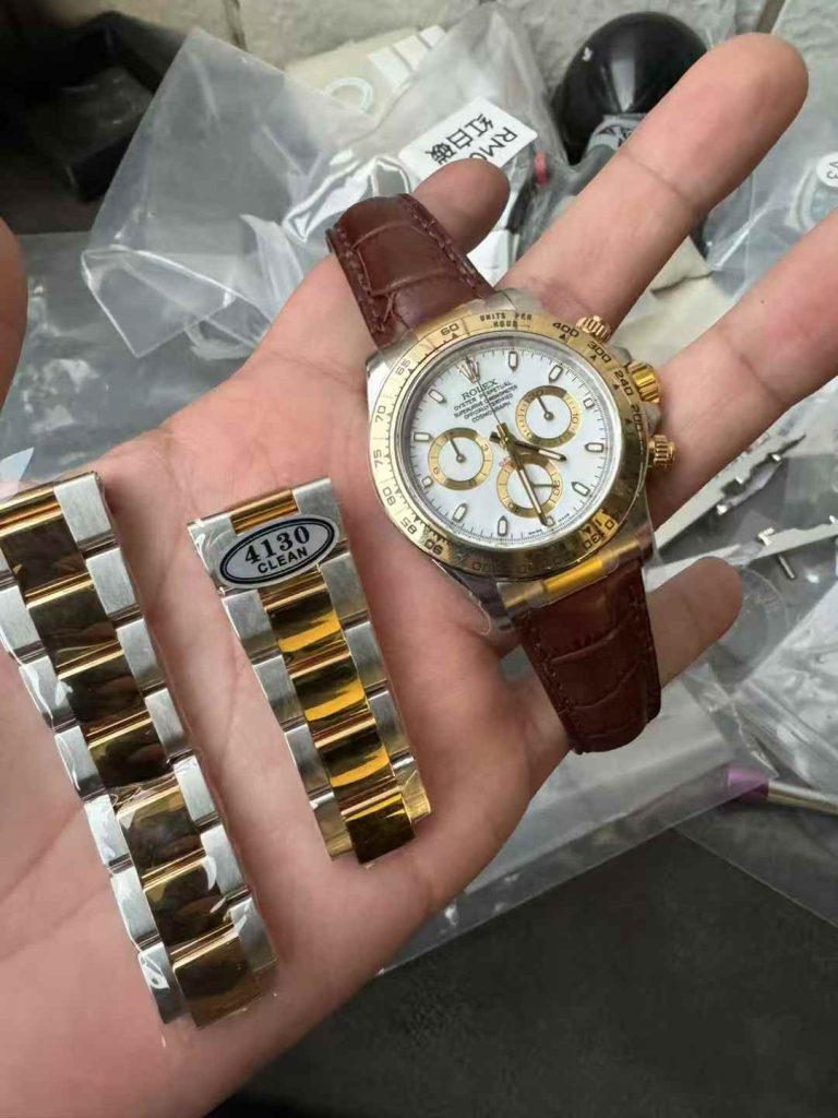 Replica Rolex Daytona Two Tone with Brown Leather Strap