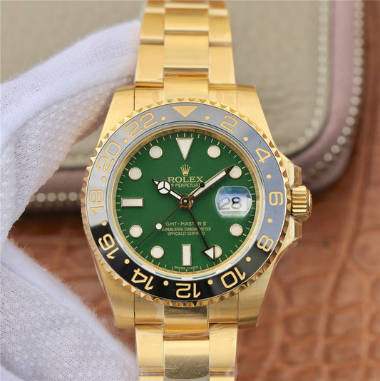 Ew Factory Replica Rolex Gmt Master Ii 116718ln Yellow Gold with Green Dial Asia Eta 2836 2
