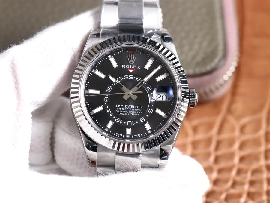 Noob Factory Replica Rolex Sky Dweller Watch with Clone P 9001 Movement Black Dial
