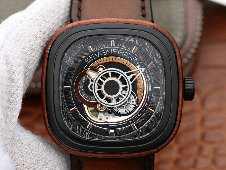 Sv Factory Replica Sevenfriday P2b 03 W Woody Watch with Miyota 82s7 Movement Brown Asso Strap