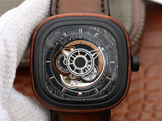 Sv Factory Replica Sevenfriday P2b 03 W Woody Watch with Miyota 82s7 Movement Brown Asso Strap