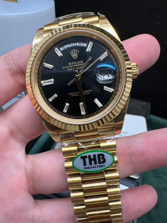 Thb Factory Replica Rolex Day Date 40mm Yellow Gold Black Dial