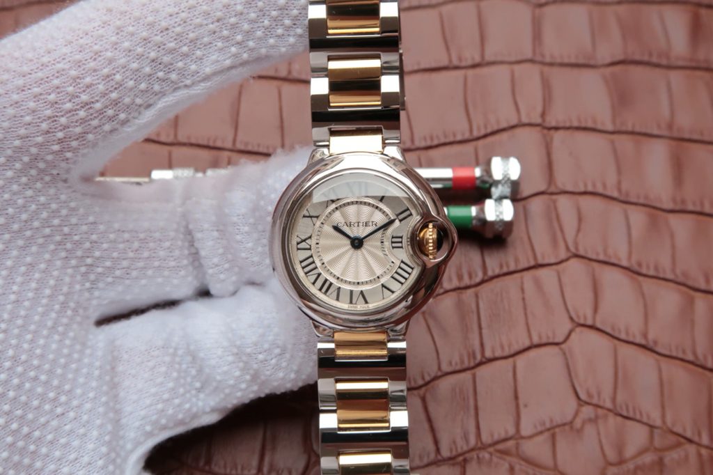 V6 Factory Replica Cartier Ballon Bleu 28mm Rose Gold Two Tone with Swiss Ronda Quartz Movement