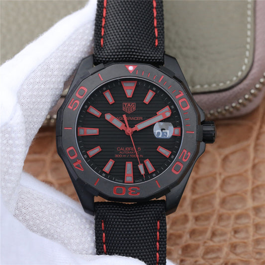 V6 Factory Replica Tag Heuer Aquaracer Calibre 5 Red Watch with Black Nylon Strap