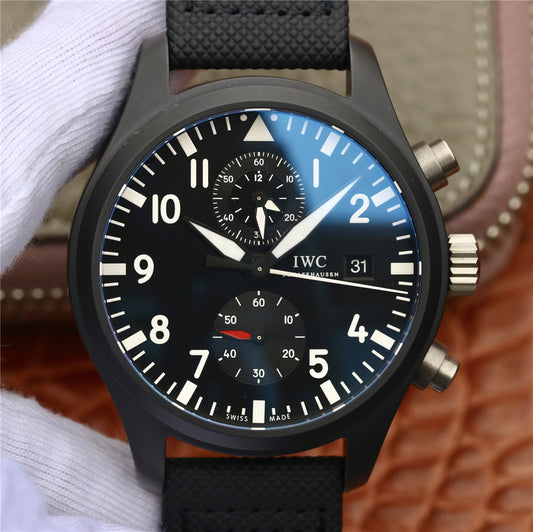 Zf Factory Replica Iwc Pilot Top Gun Iw389001 Real Ceramic Watch with Black Nylon Strap