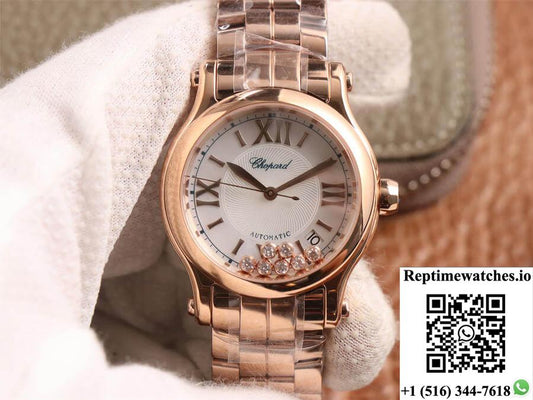 Chopard Happy Sport 274808-5002 Yf Factory White Dial Rose Gold-Rep Time Watches