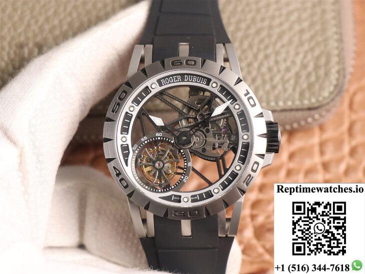 Roger Dubuis Excalibur Spidr Rddbex0479 Jb Factory Tourbillon Skeleton Dial Black Strap-Rep Time Watches