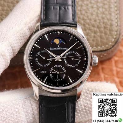 Jaeger-Lecoultre Master Ultra Thin Moon Perpetual Calendar 1308470 V9 Factory Black Dial-Rep Time Watches