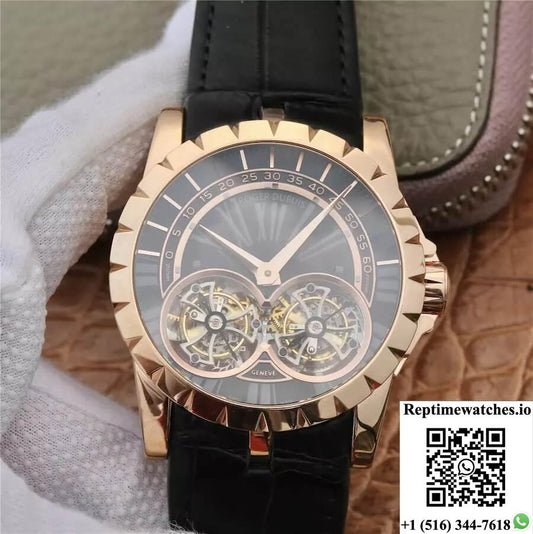 Roger Dubuis Excalibur Rddbex0280 Jb Factory Tourbillon Gold Case Black Dial-Rep Time Watches