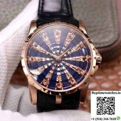 Roger Dubuis Excalibur Rddbex0684 Zz Factory Rose Gold Blue Dial-Rep Time Watches