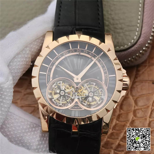 Roger Dubuis Excalibur RDDBEX0280 JB Factory Tourbillon Gold Case Black Dial