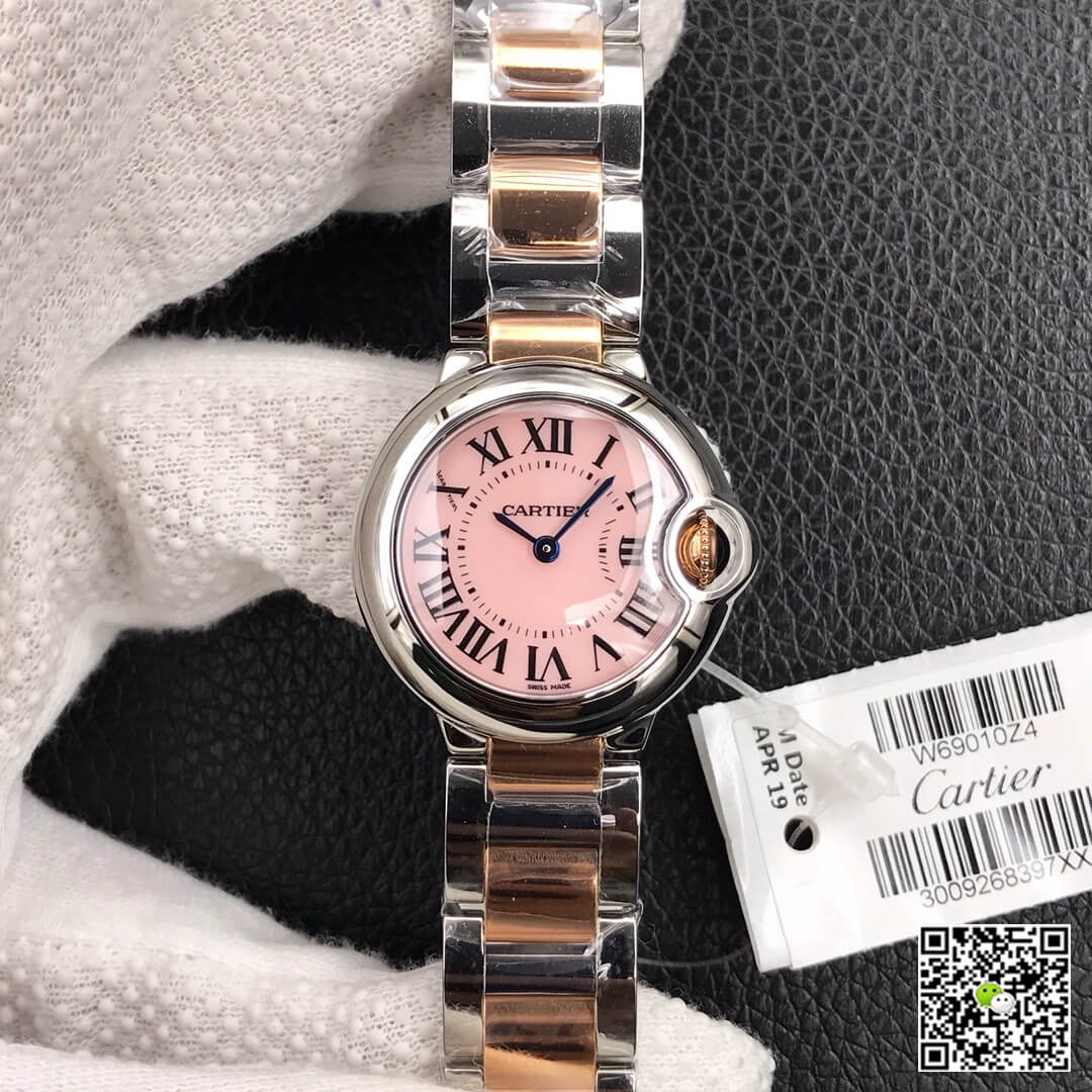 Ballon Bleu De Cartier Ladies 28MM V6 Factory V8 Pink Dial