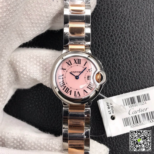 Ballon Bleu De Cartier Ladies 28MM V6 Factory V8 Pink Dial