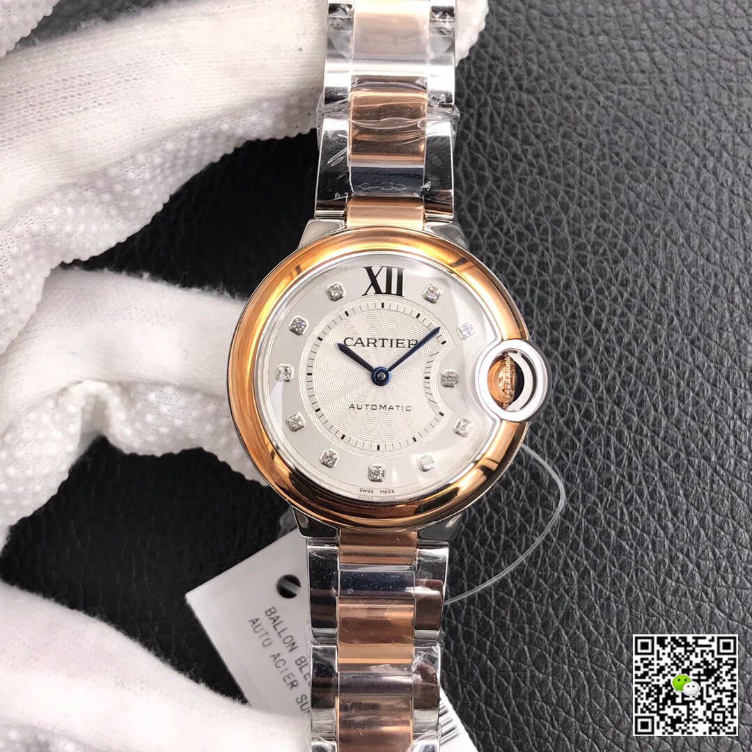 Ballon Bleu De Cartier Ladies 28MM V6 Factory V8 Rose Gold Bezel