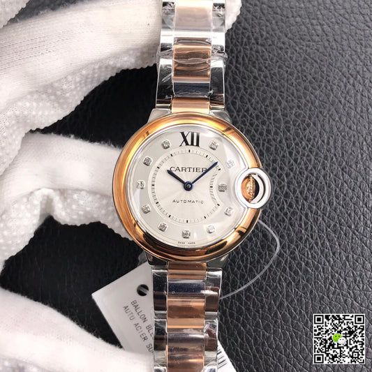 Ballon Bleu De Cartier Ladies 28MM V6 Factory V8 Rose Gold Bezel
