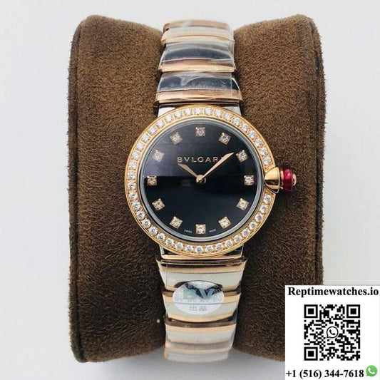 Bvlgari Lvcea Bv Factory Rose Gold Black Dial-Rep Time Watches
