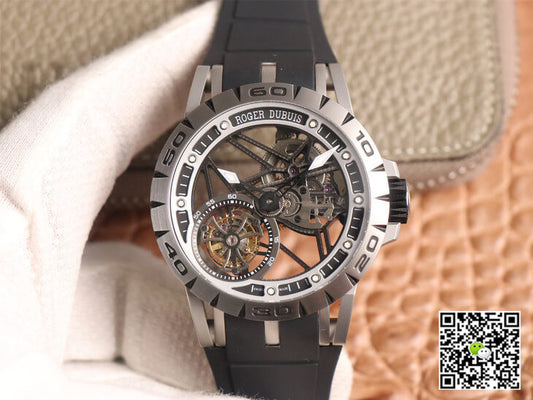 Roger Dubuis Excalibur Spidr RDDBEX0479 JB Factory Tourbillon Skeleton Dial Black Strap