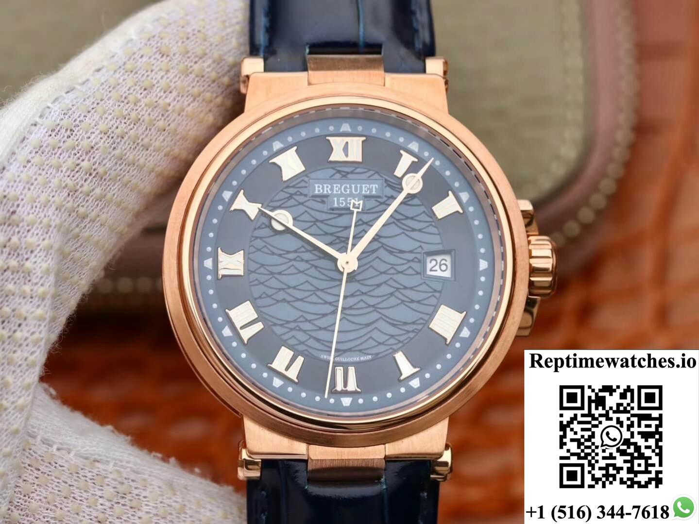 Breguet Marine 5517 V9 Factory Rose Gold Blue Dial-Rep Time Watches
