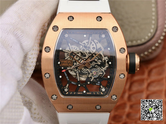 Richard Mille RM035 Americas KV Factory Rose Gold White Strap