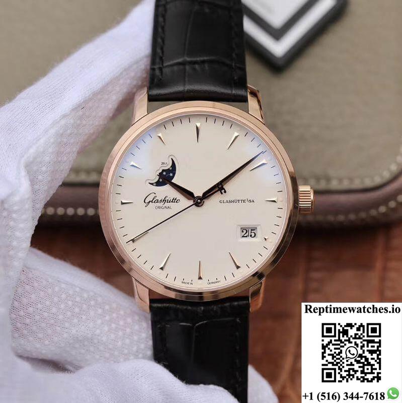Glashutte Original Senator 1-36-04-04-02-01 Moonphase 18K Rose Gold White Dial-Rep Time Watches