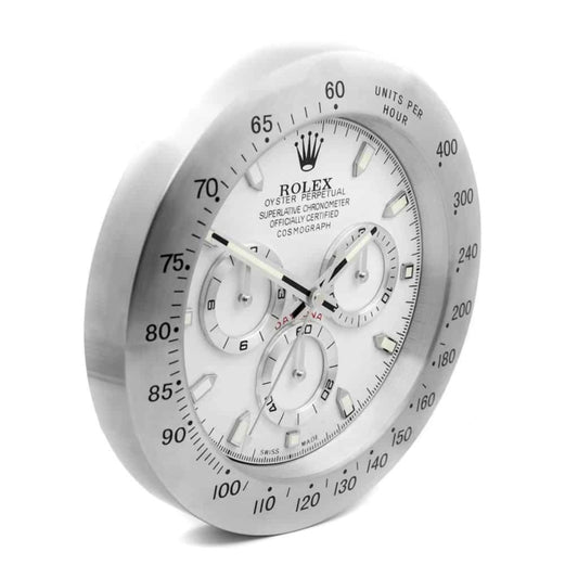 ROLEX DAYTONA WALL CLOCK SILVER WHITE STAINLESS STEEL EDITION - 35CM DELUXE METAL WALL CLOCK